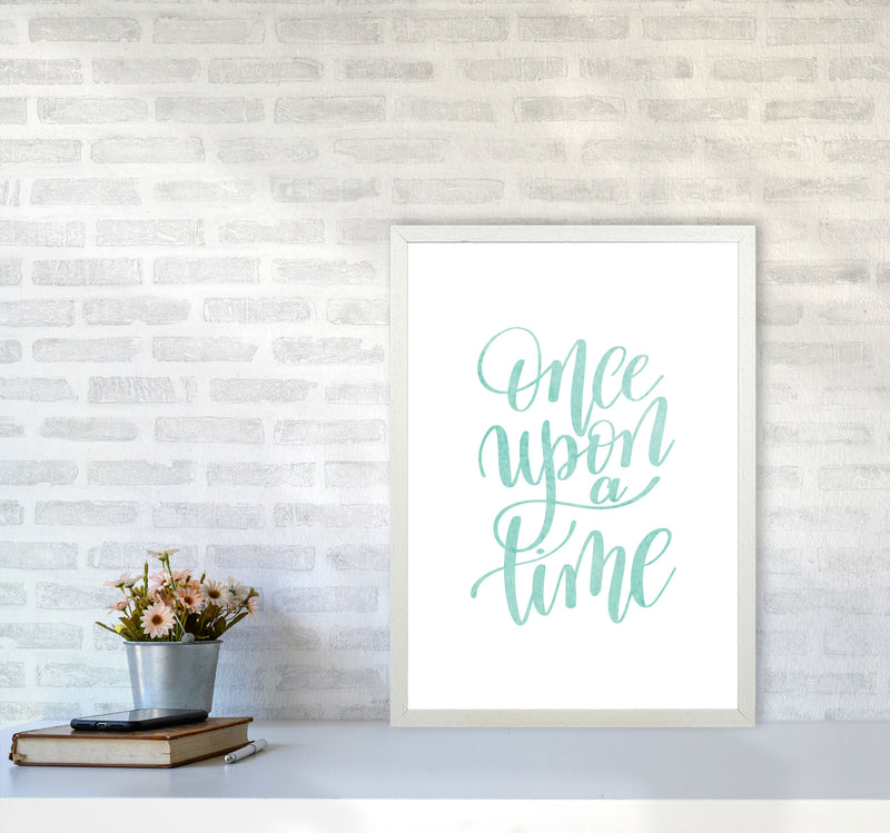 Once Upon A Time Mint Watercolour Framed Typography Wall Art Print A2 Oak Frame