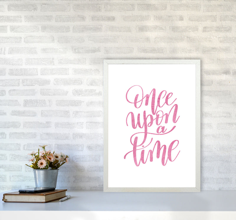 Once Upon A Time Pink Watercolour Framed Typography Wall Art Print A2 Oak Frame