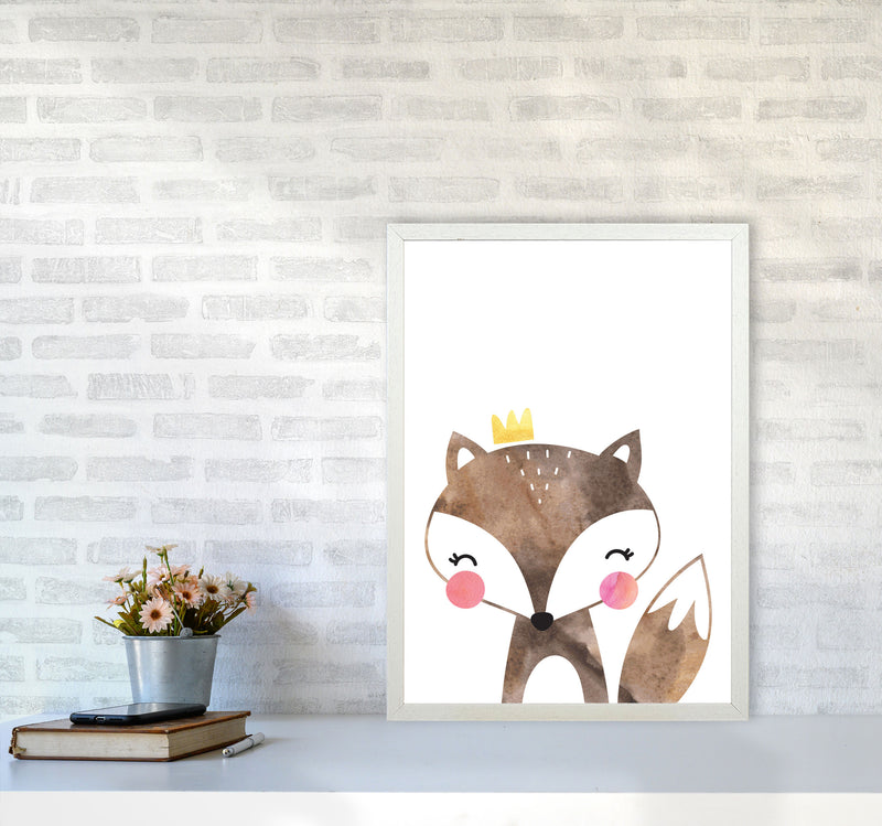 Scandi Brown Fox Watercolour Framed Nursey Wall Art Print A2 Oak Frame