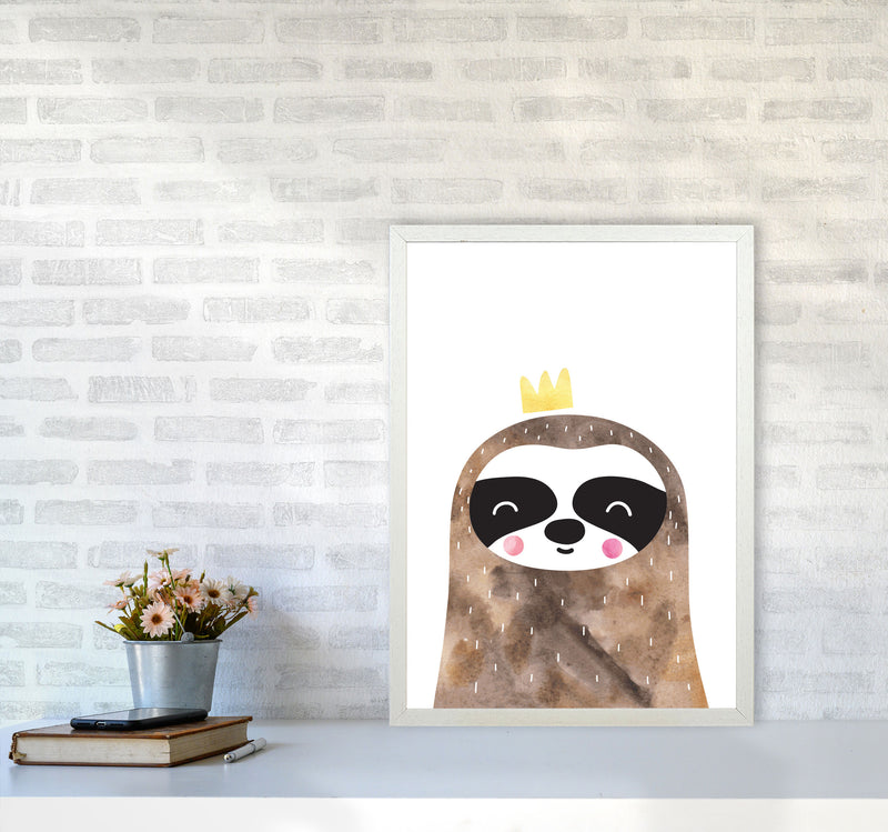 Scandi Brown Sloth Watercolour Framed Nursey Wall Art Print A2 Oak Frame