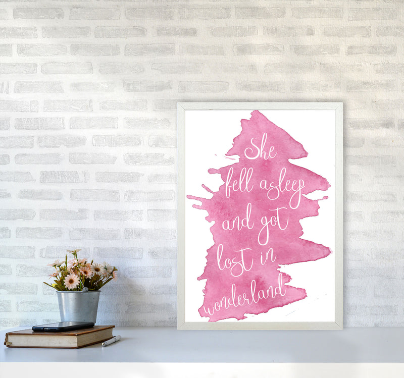 Wonderland Pink Watercolour Modern Print A2 Oak Frame