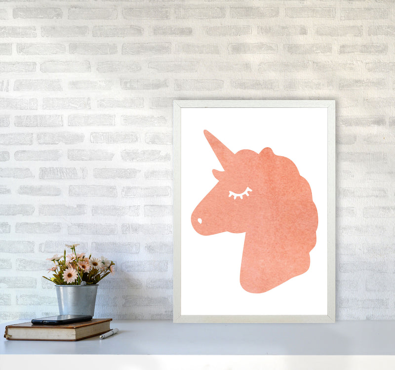 Unicorn Peach Silhouette Watercolour Modern Print A2 Oak Frame