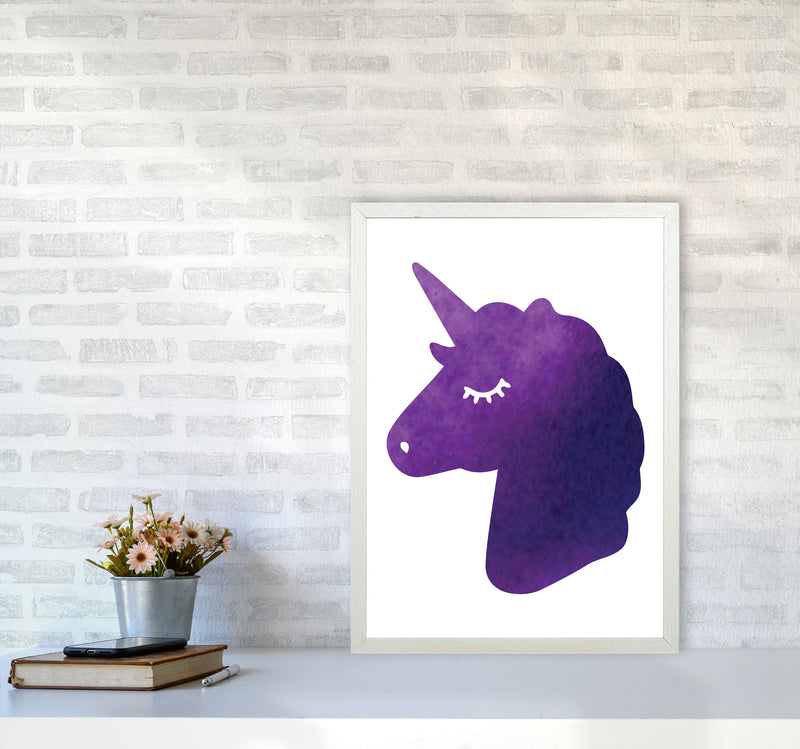 Unicorn Purple Silhouette Watercolour Modern Print A2 Oak Frame