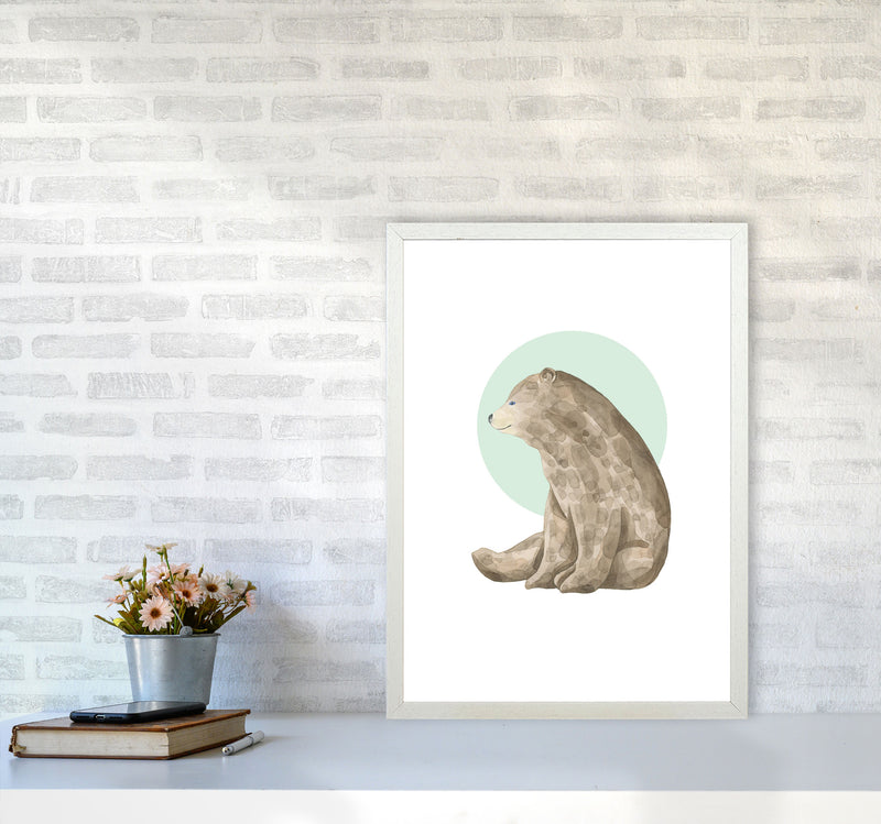 Watercolour Bear With Green Circle Modern Print Animal Art Print A2 Oak Frame