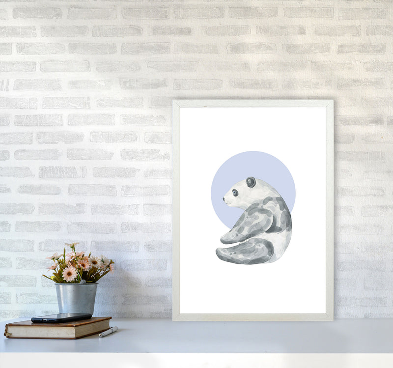 Watercolour Panda With Blue Circle Modern Print, Animal Art Print A2 Oak Frame