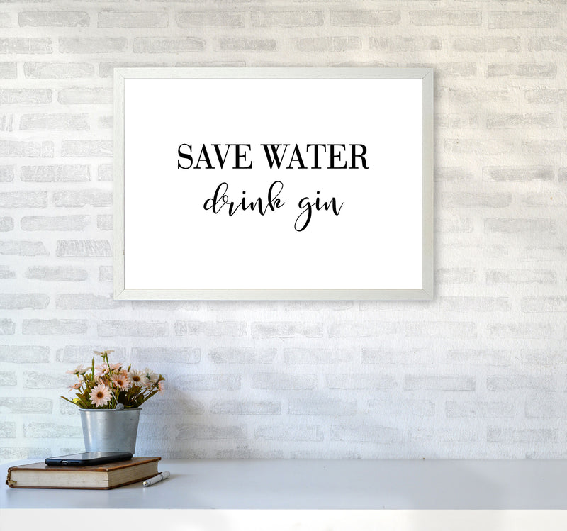 Save Water Drink Gin Modern Print, Framed Kitchen Wall Art A2 Oak Frame