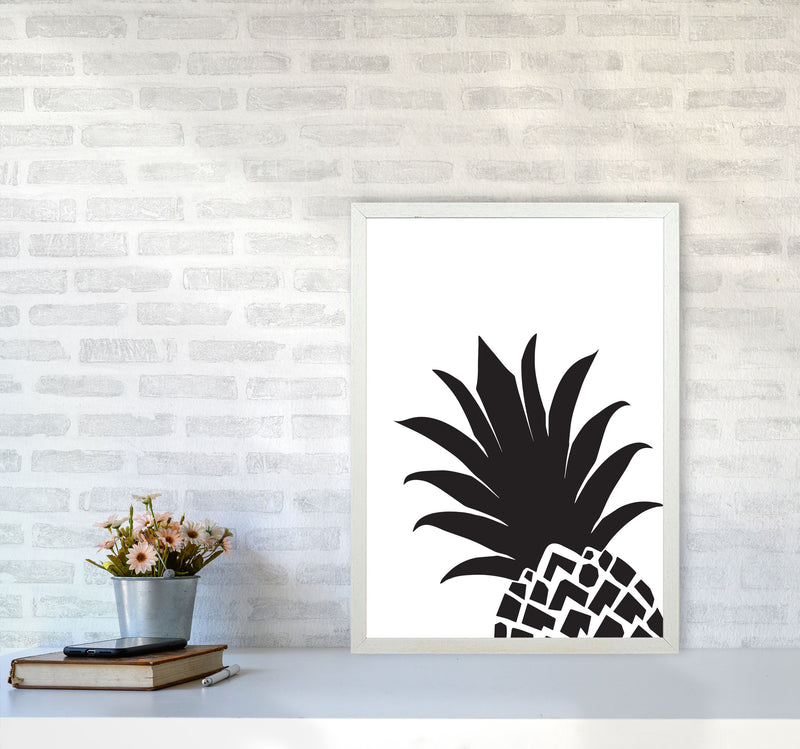 Black Pineapple 1 Modern Print, Framed Kitchen Wall Art A2 Oak Frame