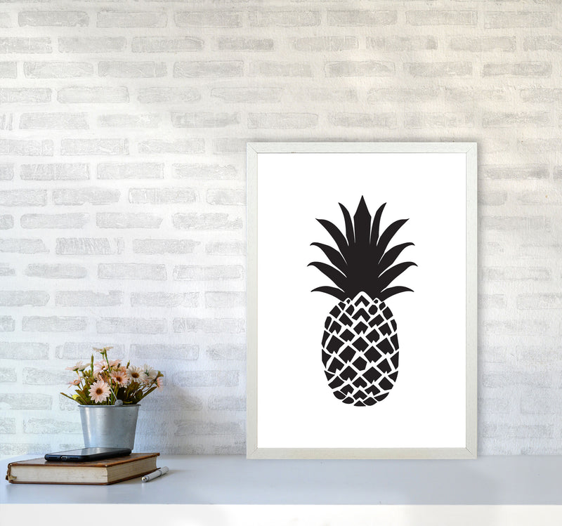 Black Pineapple 2 Modern Print, Framed Kitchen Wall Art A2 Oak Frame