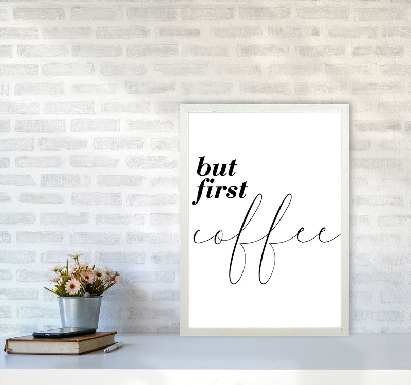 But First Coffee Modern Print, Framed Kitchen Wall Art A2 Oak Frame