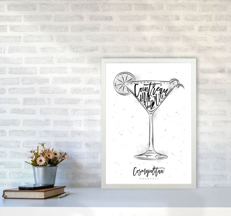 Cosmopolitan Cocktail Modern Print, Framed Kitchen Wall Art A2 Oak Frame