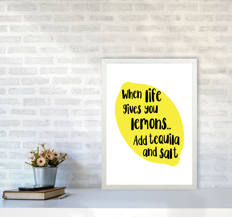 When Life Gives You Lemons, Tequila Modern Print, Framed Kitchen Wall Art A2 Oak Frame