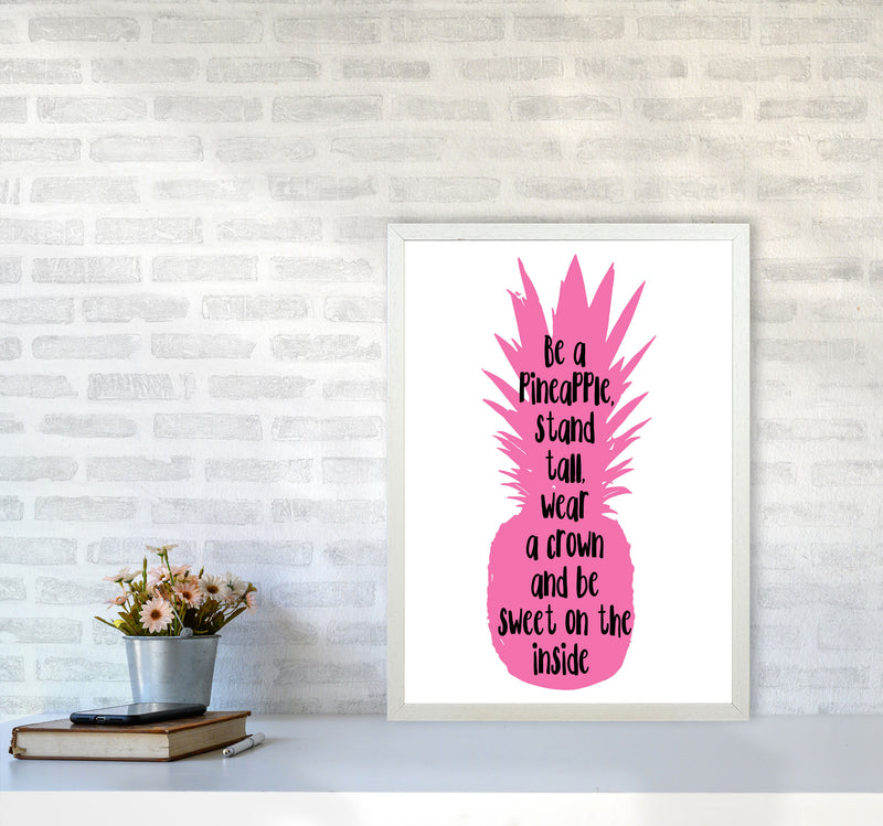 Be A Pineapple Pink Framed Typography Wall Art Print A2 Oak Frame