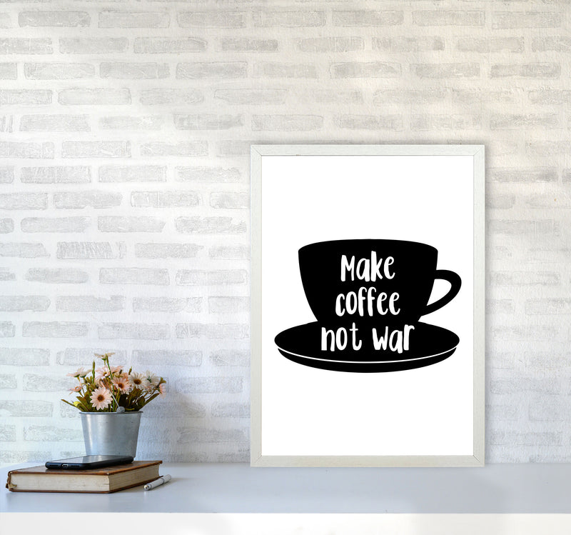Make Coffee Not War Modern Print, Framed Kitchen Wall Art A2 Oak Frame