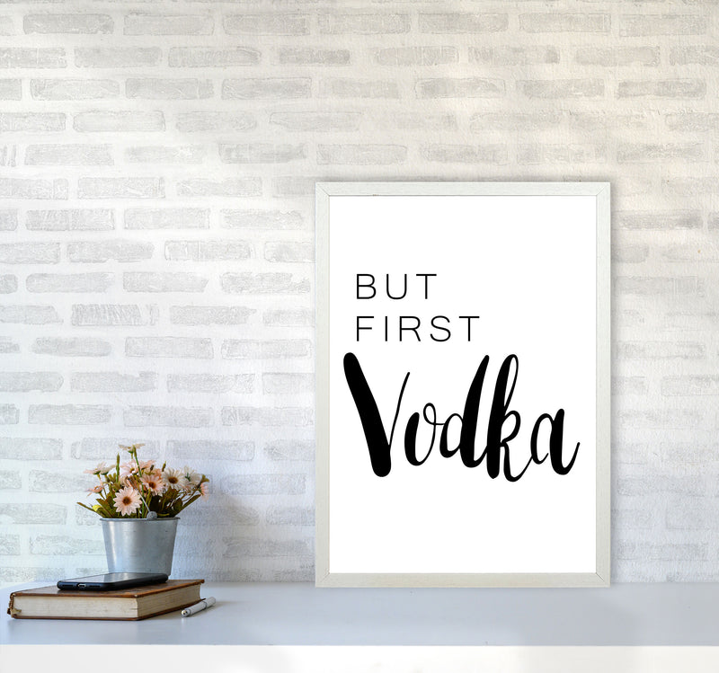 But First Vodka Modern Print, Framed Kitchen Wall Art A2 Oak Frame