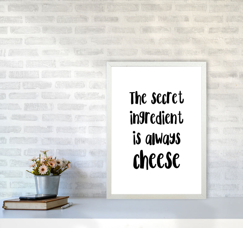 The Secret Ingredient Is Always Cheese Modern Print, Framed Kitchen Wall Art A2 Oak Frame