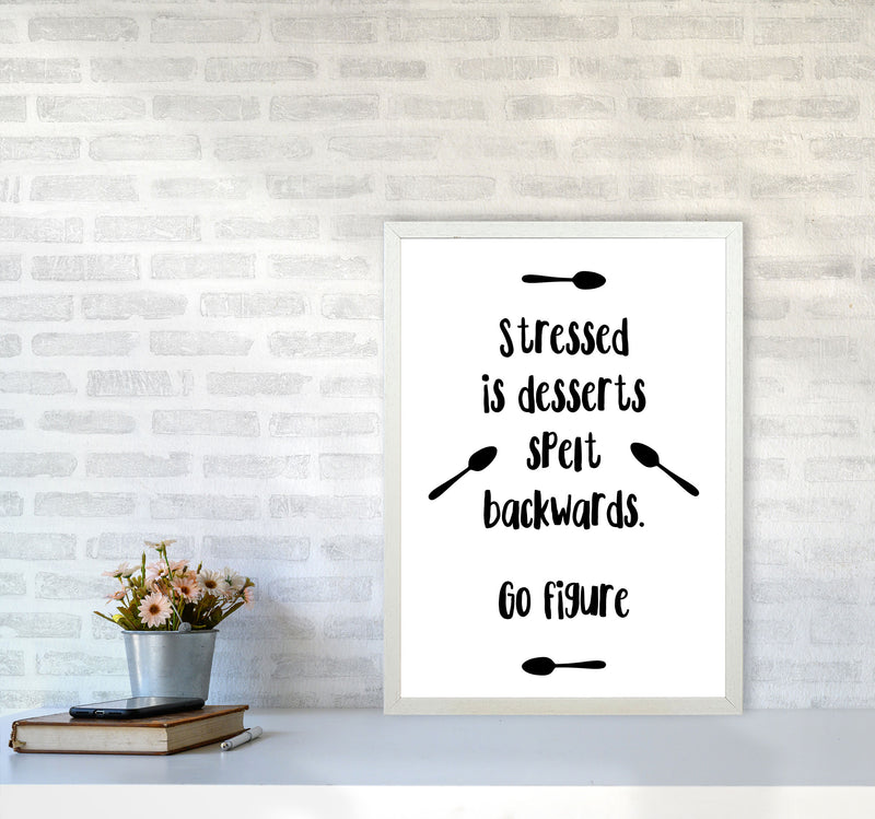 Stressed Is Desserts Spelled Backwards Modern Print, Framed Kitchen Wall Art A2 Oak Frame