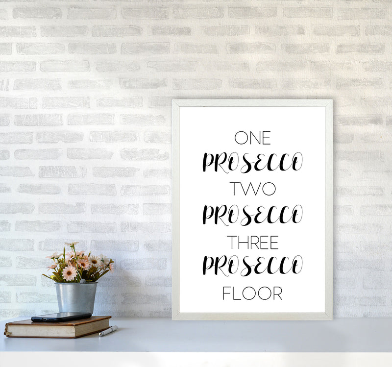 One Prosecco Two Prosecco Modern Print, Framed Kitchen Wall Art A2 Oak Frame