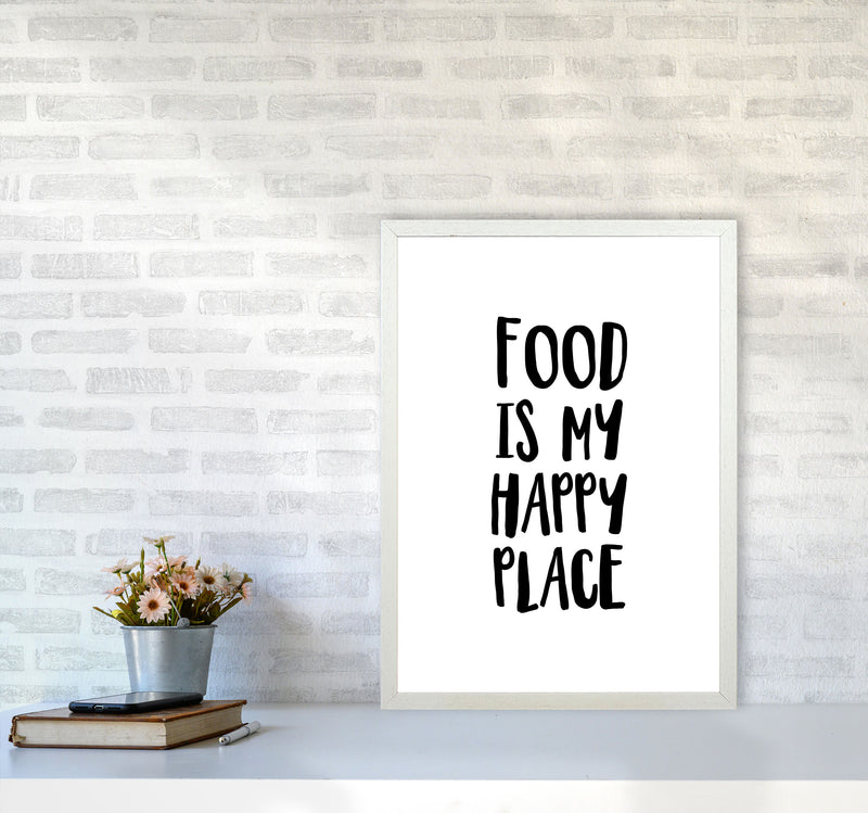 Food Is My Happy Place Framed Typography Wall Art Print A2 Oak Frame