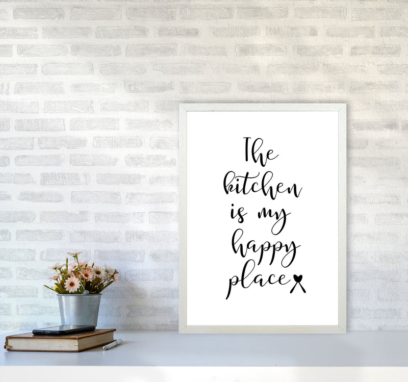 The Kitchen Is My Happy Place Modern Print, Framed Kitchen Wall Art A2 Oak Frame