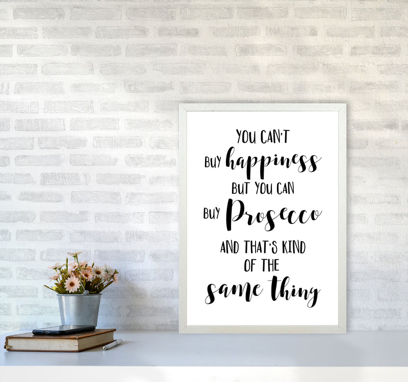 Happiness Is Prosecco Modern Print, Framed Kitchen Wall Art A2 Oak Frame
