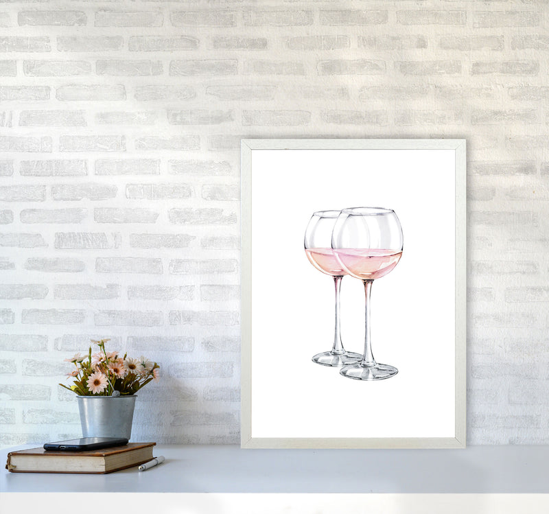 Pink Wine Glasses Modern Print A2 Oak Frame