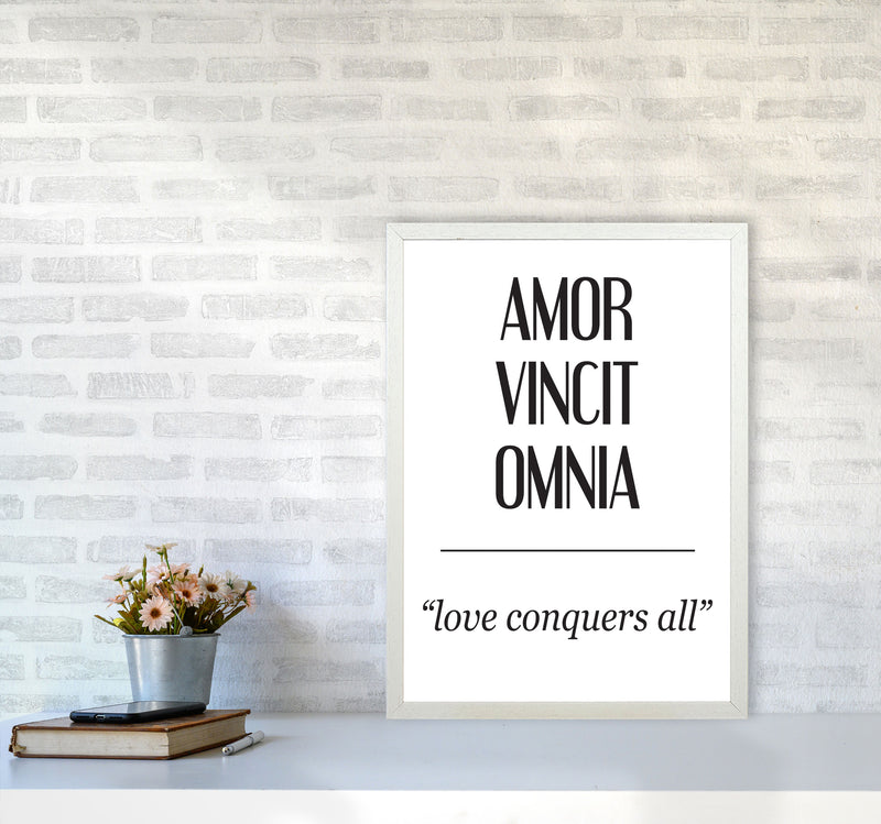 Amor Vincit Omnia Framed Typography Wall Art Print A2 Oak Frame