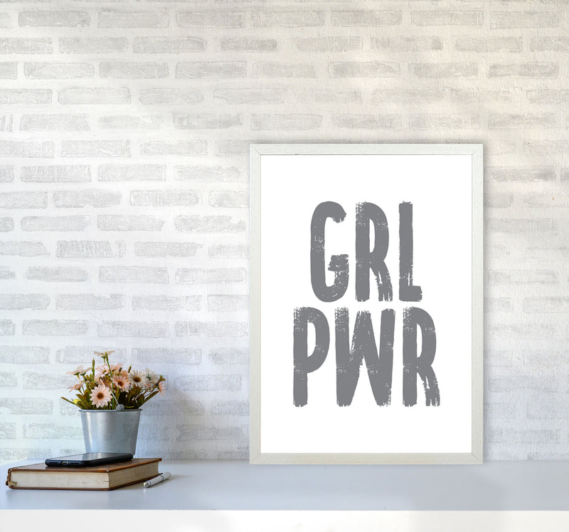 Girl Power Grey Framed Typography Wall Art Print A2 Oak Frame