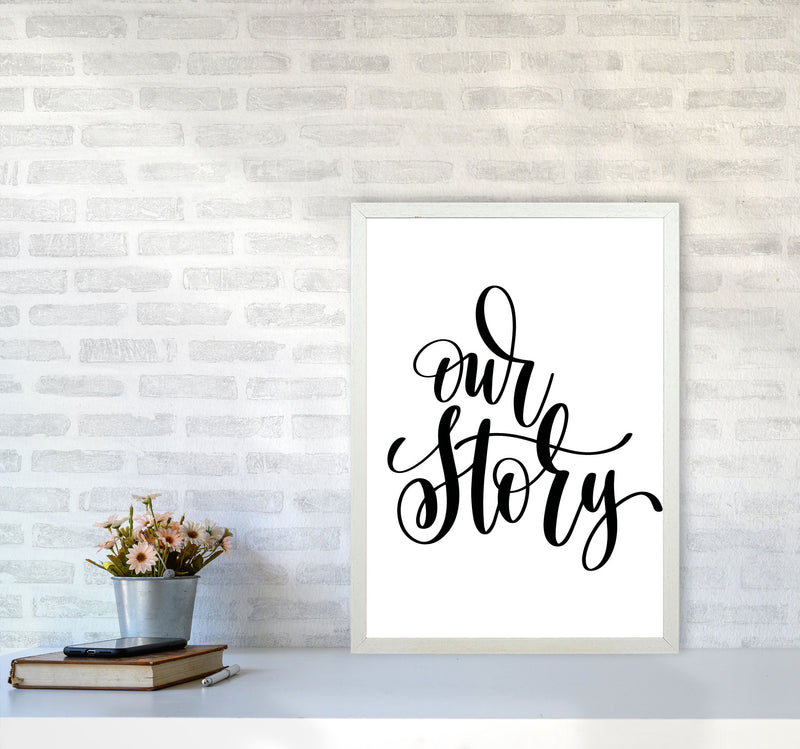 Our Story Framed Typography Wall Art Print A2 Oak Frame
