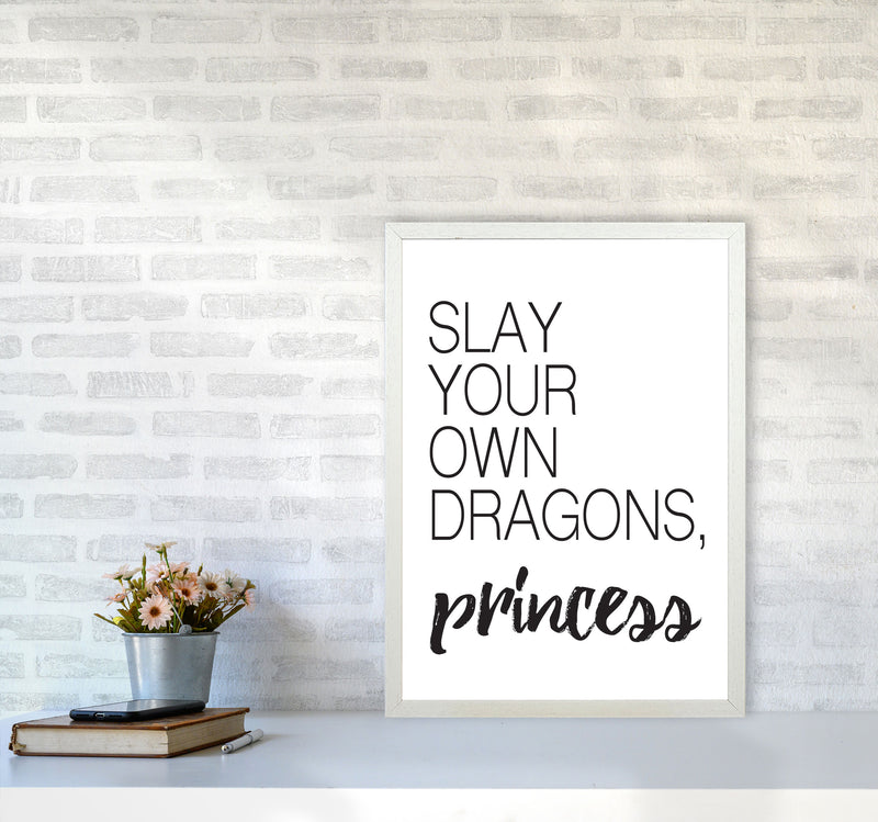 Slay Your Own Dragons Framed Typography Wall Art Print A2 Oak Frame