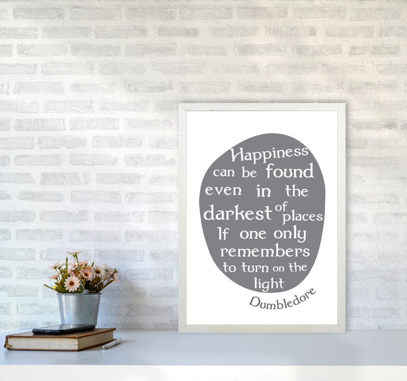 Happiness, Dumbledore Quote Framed Typography Wall Art Print A2 Oak Frame