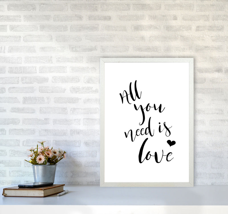 All You Need Is Love Framed Typography Wall Art Print A2 Oak Frame