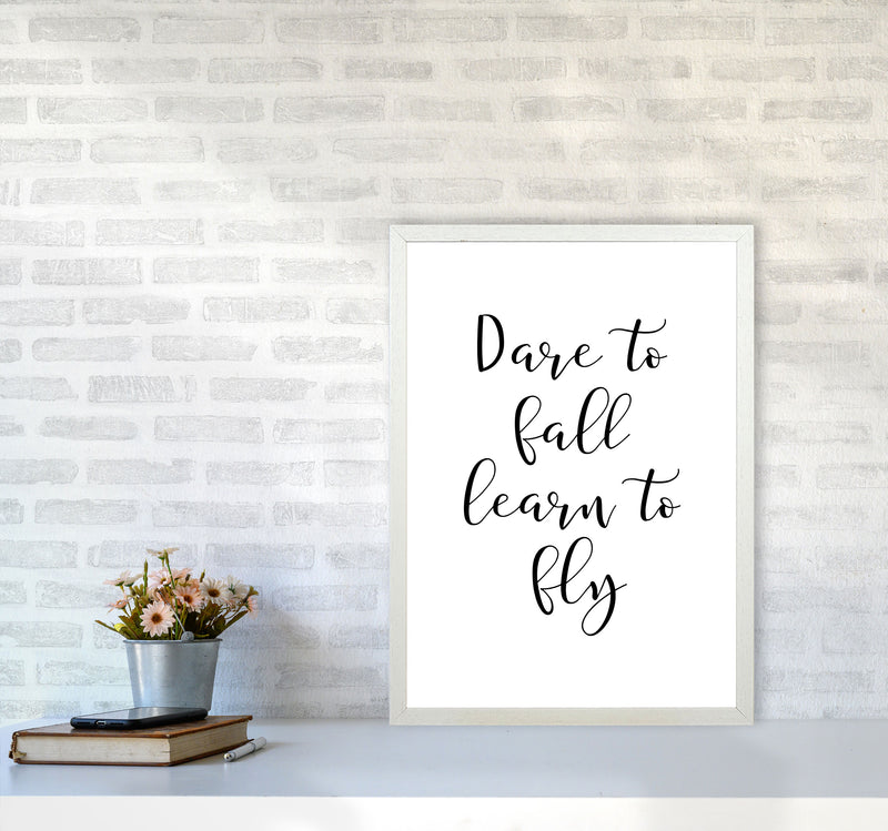 Dare To Fall Dream To Fly Framed Typography Wall Art Print A2 Oak Frame