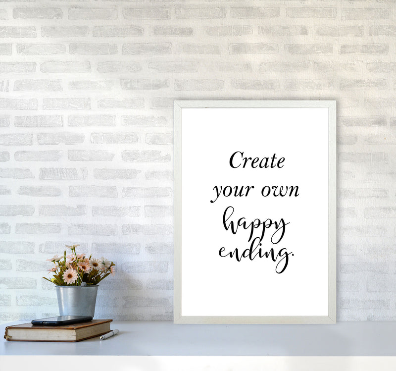 Create Your Own Happy Ending Framed Typography Wall Art Print A2 Oak Frame