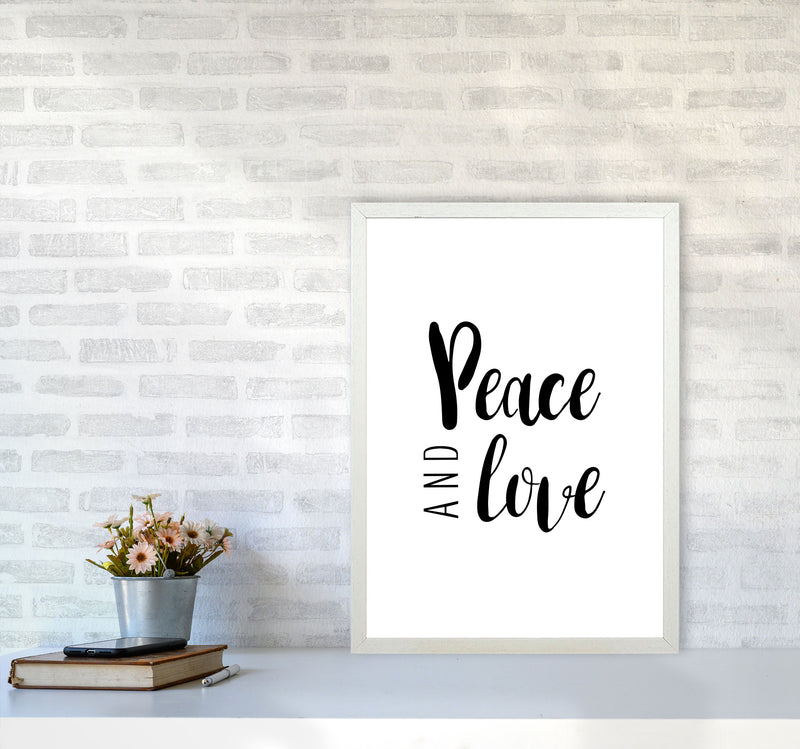 Peace And Love Framed Typography Wall Art Print A2 Oak Frame