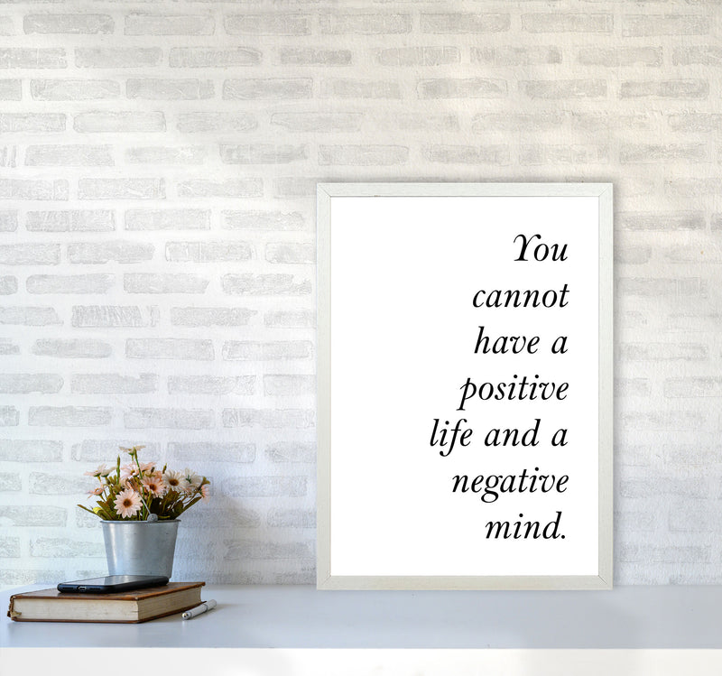 Positive Life, Negative Mind Framed Typography Wall Art Print A2 Oak Frame
