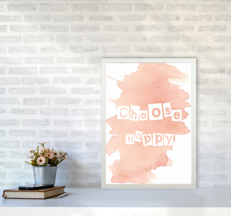 Choose Happy Peach Watercolour Modern Print A2 Oak Frame