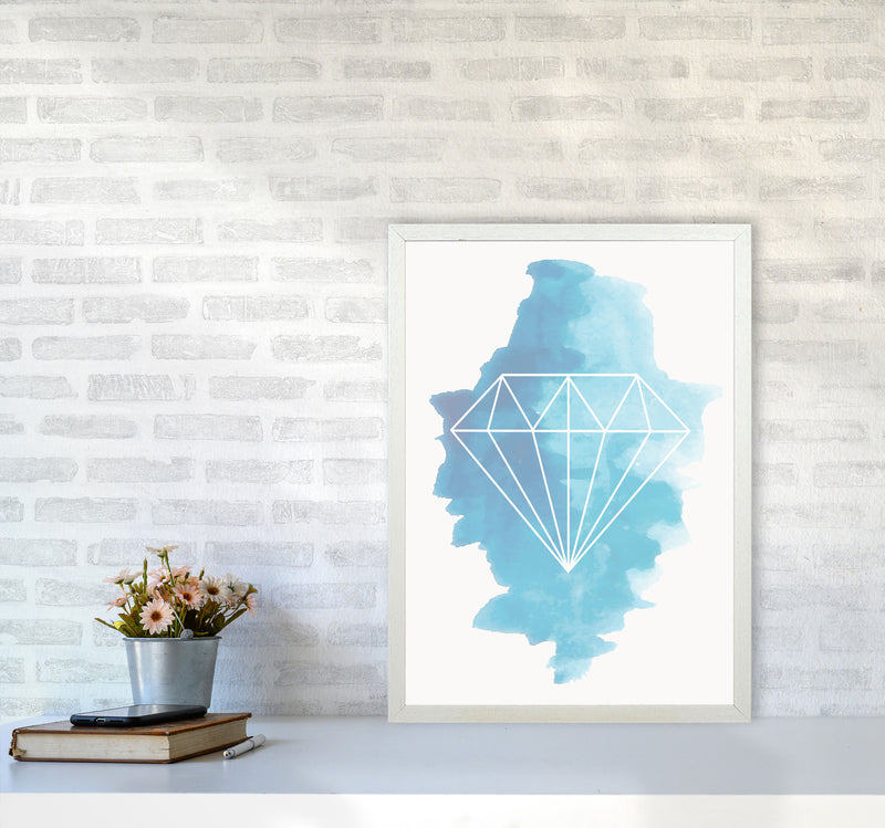 Geo Diamond Blue Watercolour Modern Print A2 Oak Frame