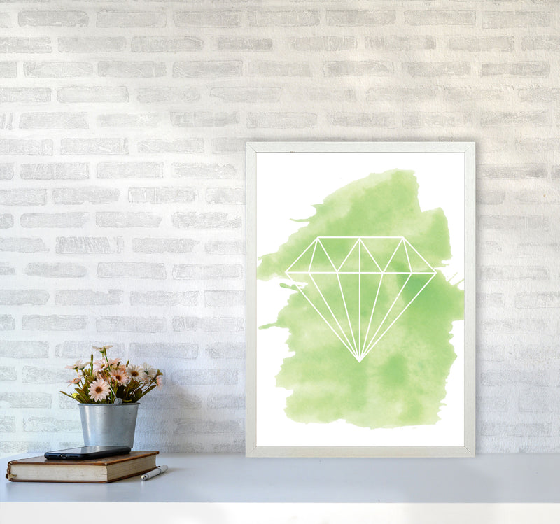 Geo Diamond Green Watercolour Modern Print A2 Oak Frame