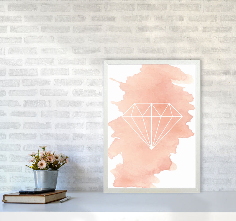 Geo Diamond Peach Watercolour Modern Print A2 Oak Frame