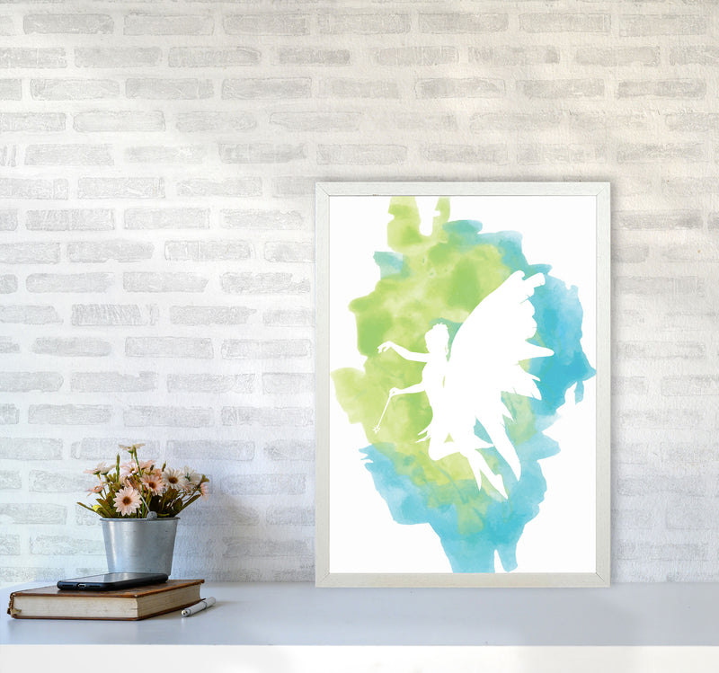 Fairy Turquoise Multi Watercolour Modern Print A2 Oak Frame