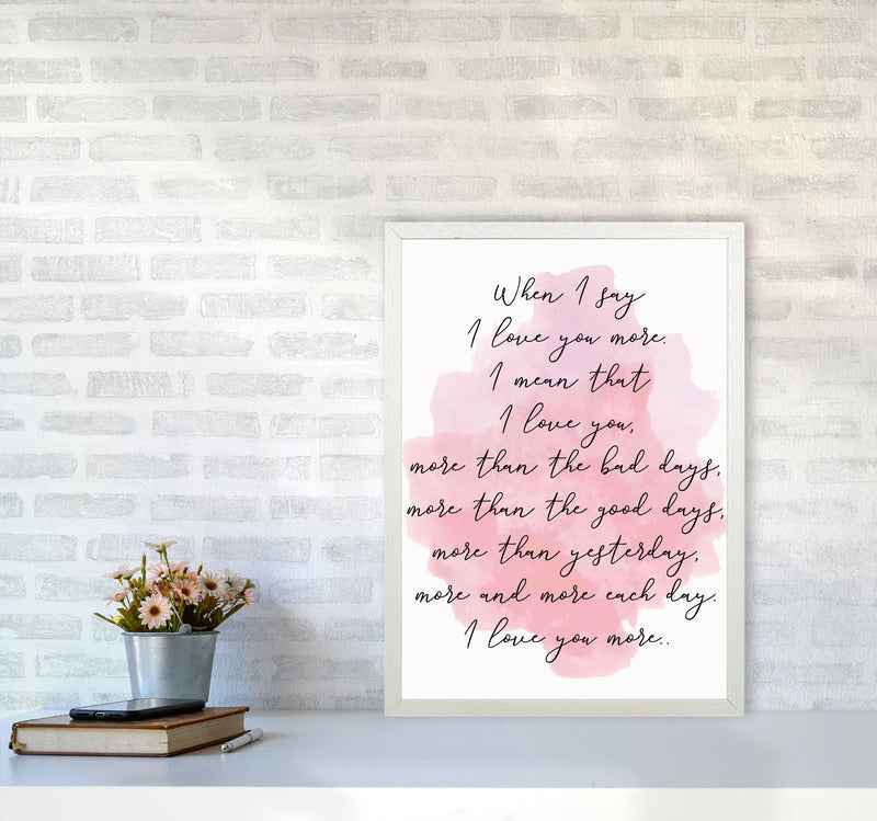 Love You More Pink Watercolour Modern Print A2 Oak Frame