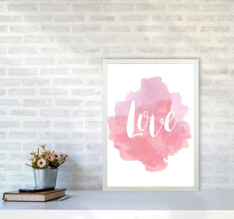 Love Pink Watercolour Modern Print A2 Oak Frame