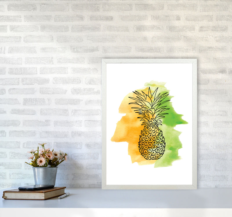 Orange And Green Pineapple Watercolour Modern Print A2 Oak Frame