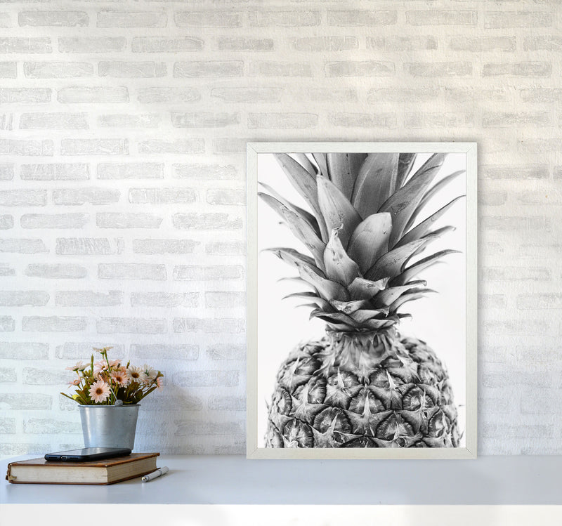 Black And White Pineapple Modern Print, Framed Kitchen Wall Art A2 Oak Frame