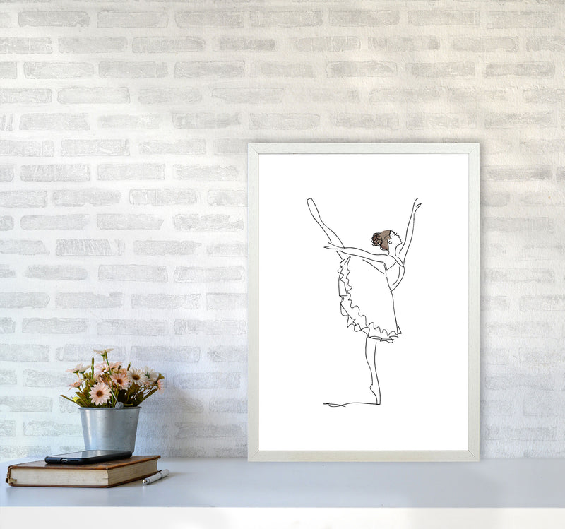 Ballet Dancer Line Drawing Modern Print A2 Oak Frame