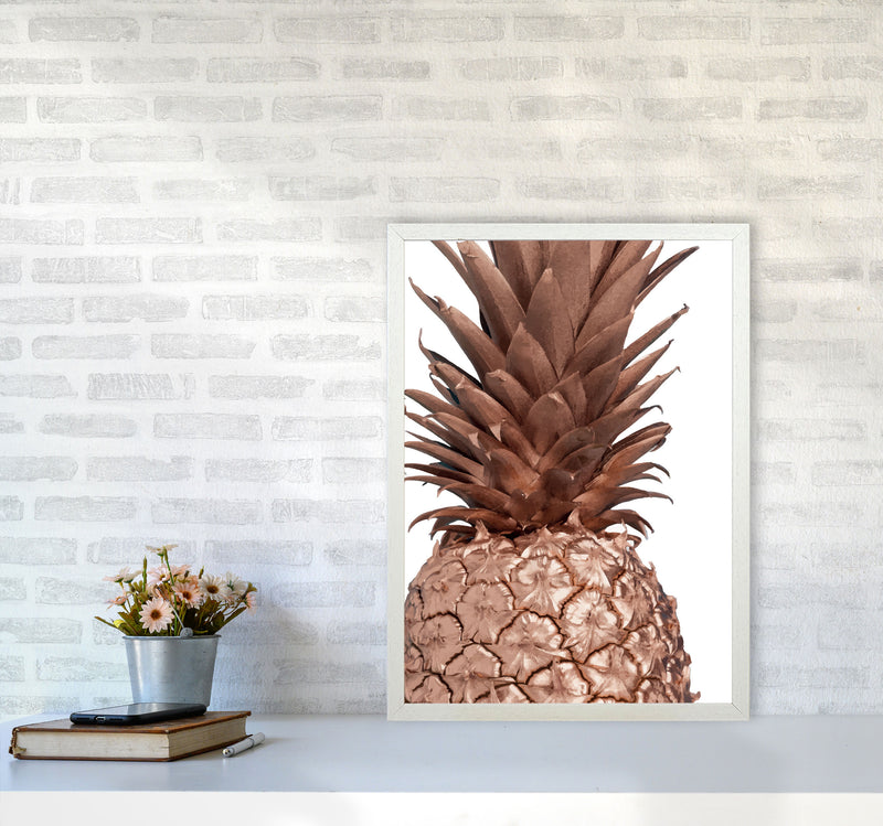 Rose Gold Pineapple Modern Print, Framed Kitchen Wall Art A2 Oak Frame