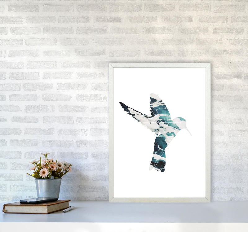 Blue Sea Bird Modern Print Animal Art Print A2 Oak Frame