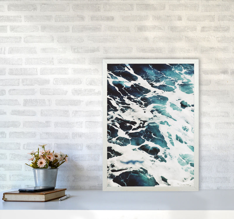 Blue White Water Modern Print, Framed Botanical & Nature Art Print A2 Oak Frame