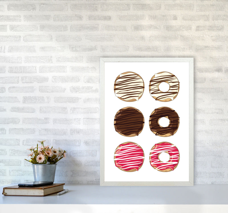 Donuts White Modern Print, Framed Kitchen Wall Art A2 Oak Frame