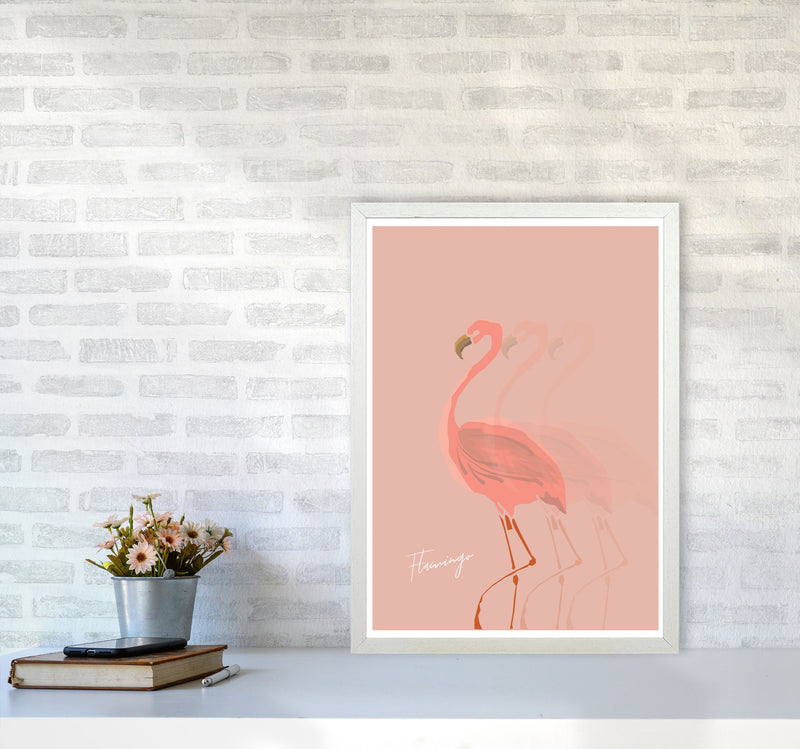 Flamingo Shadow Modern Print Animal Art Print A2 Oak Frame